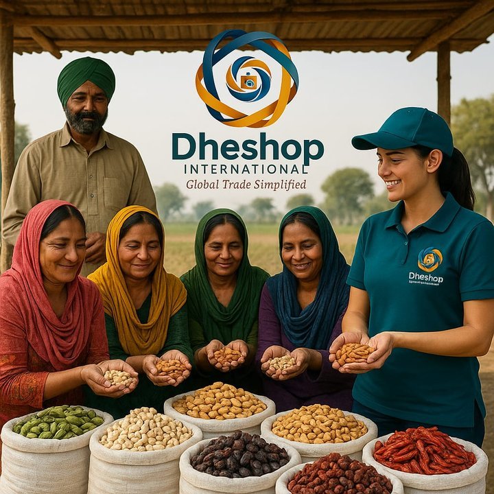 Dheshop International employee conducting quality check of dry fruits with farmers